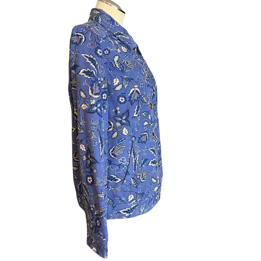 Appleseeds Floral Button Down Jacket Blue Flowers… - image 6
